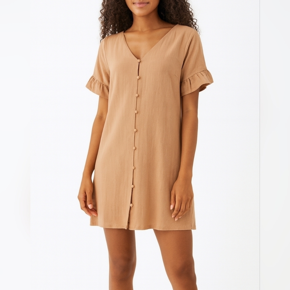 Cotton Bleu Button Down Linen Viscose Short Summer Dress Blush Pink Size XL EUC